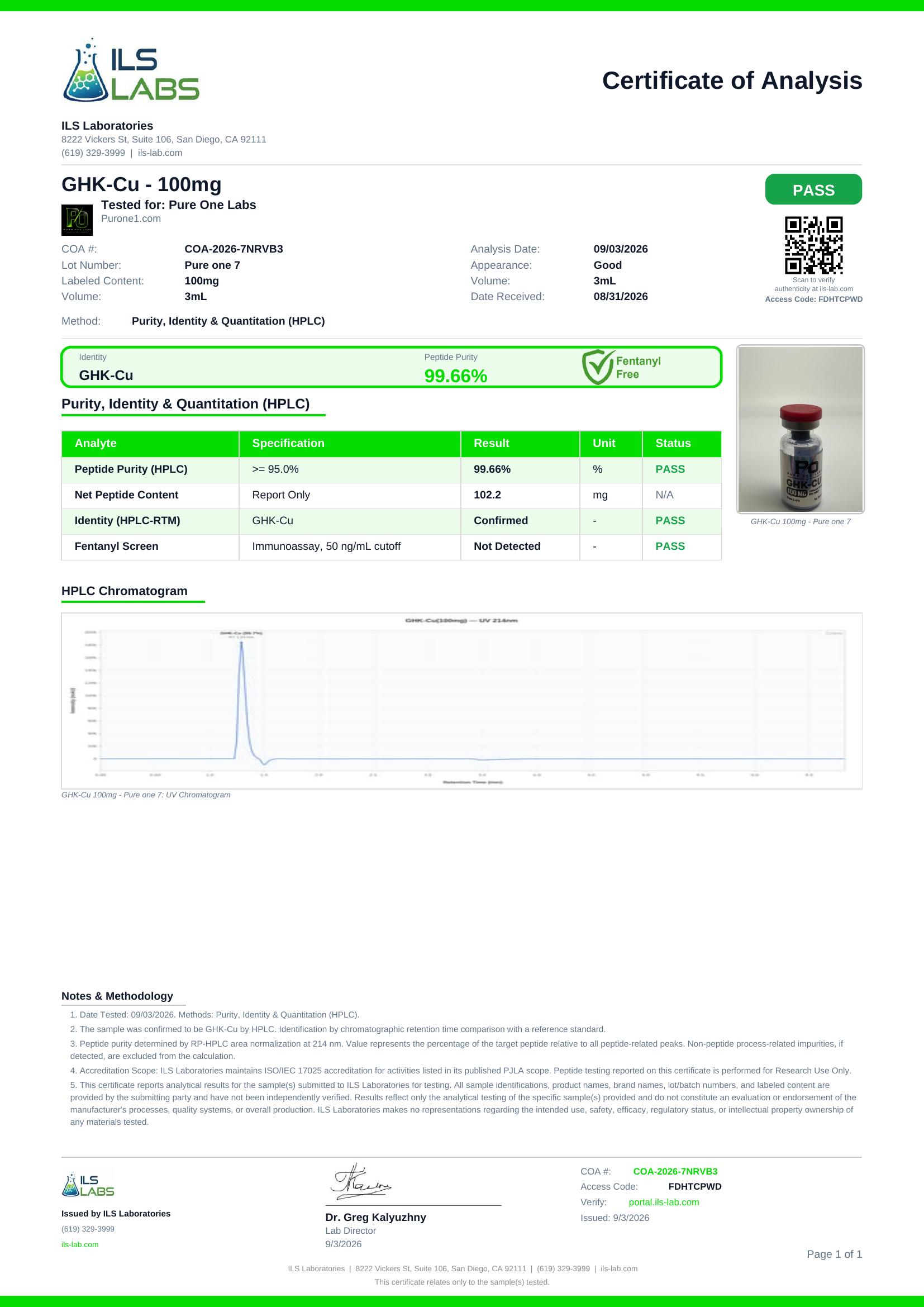 GHK-CU certificate of analysis
