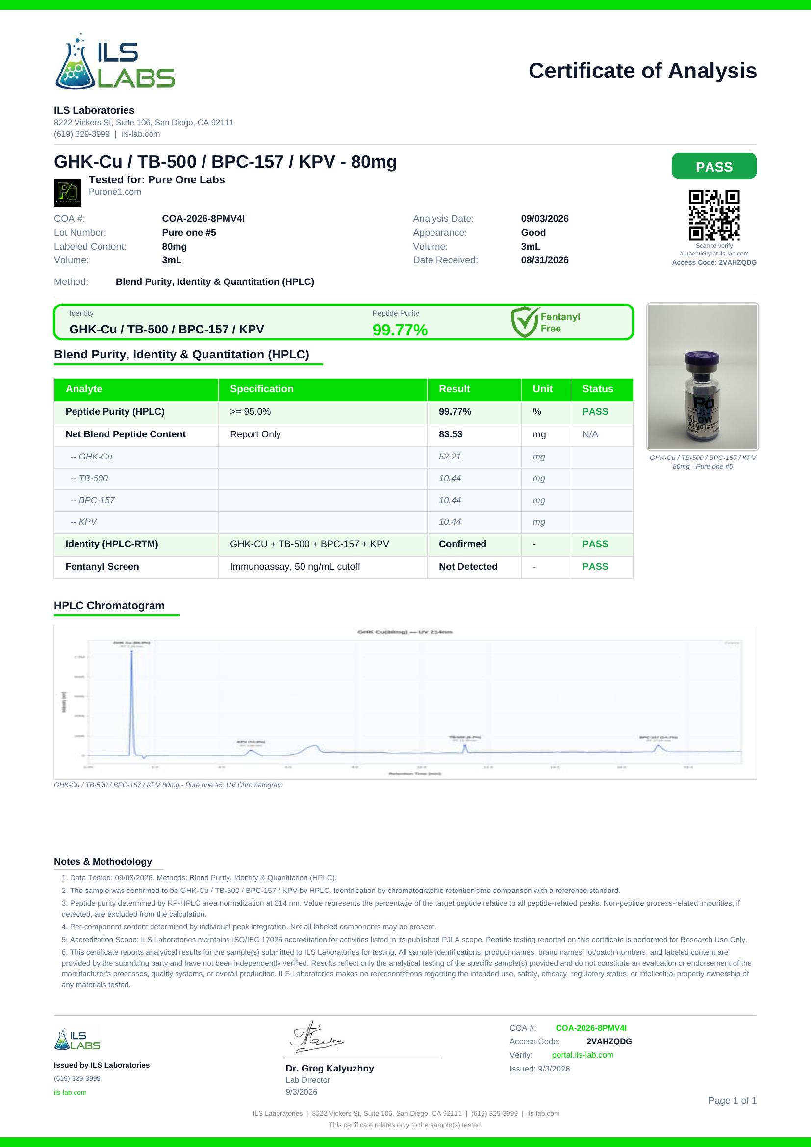 KLOW BLEND certificate of analysis