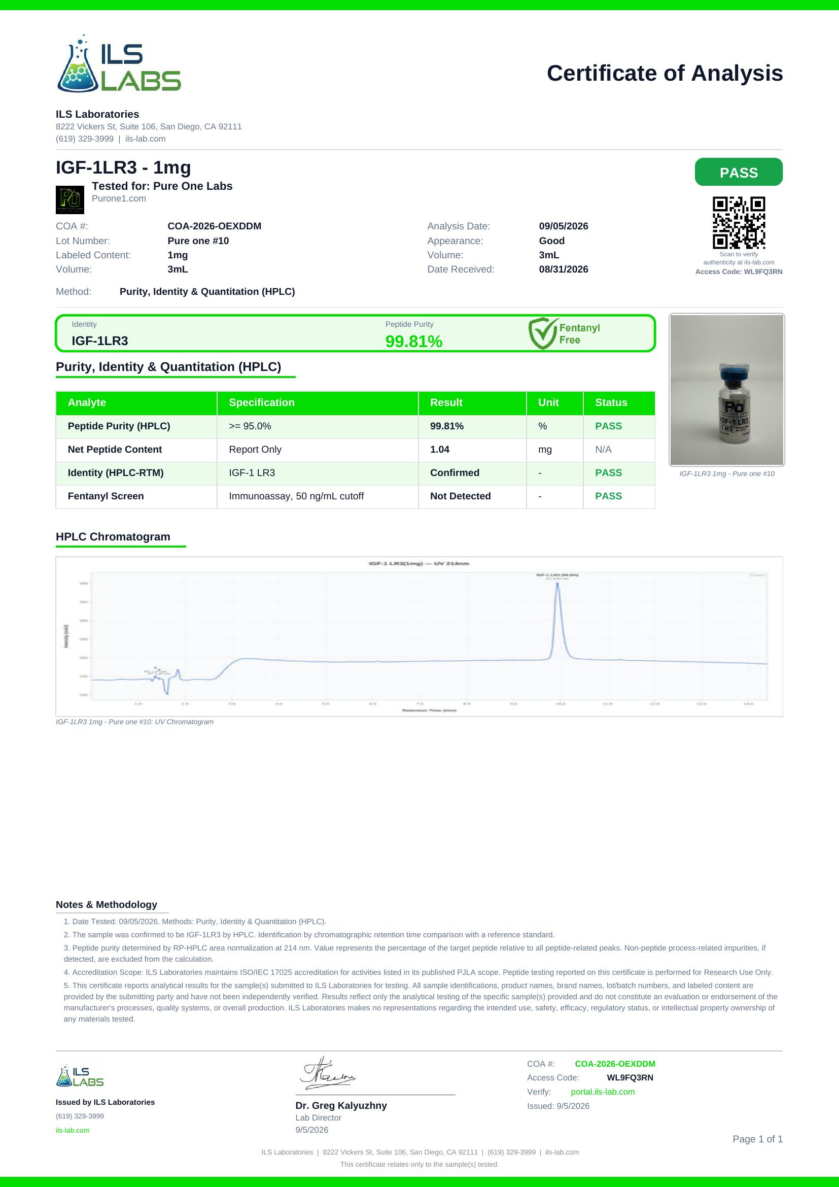 IGF-1 LR3 certificate of analysis