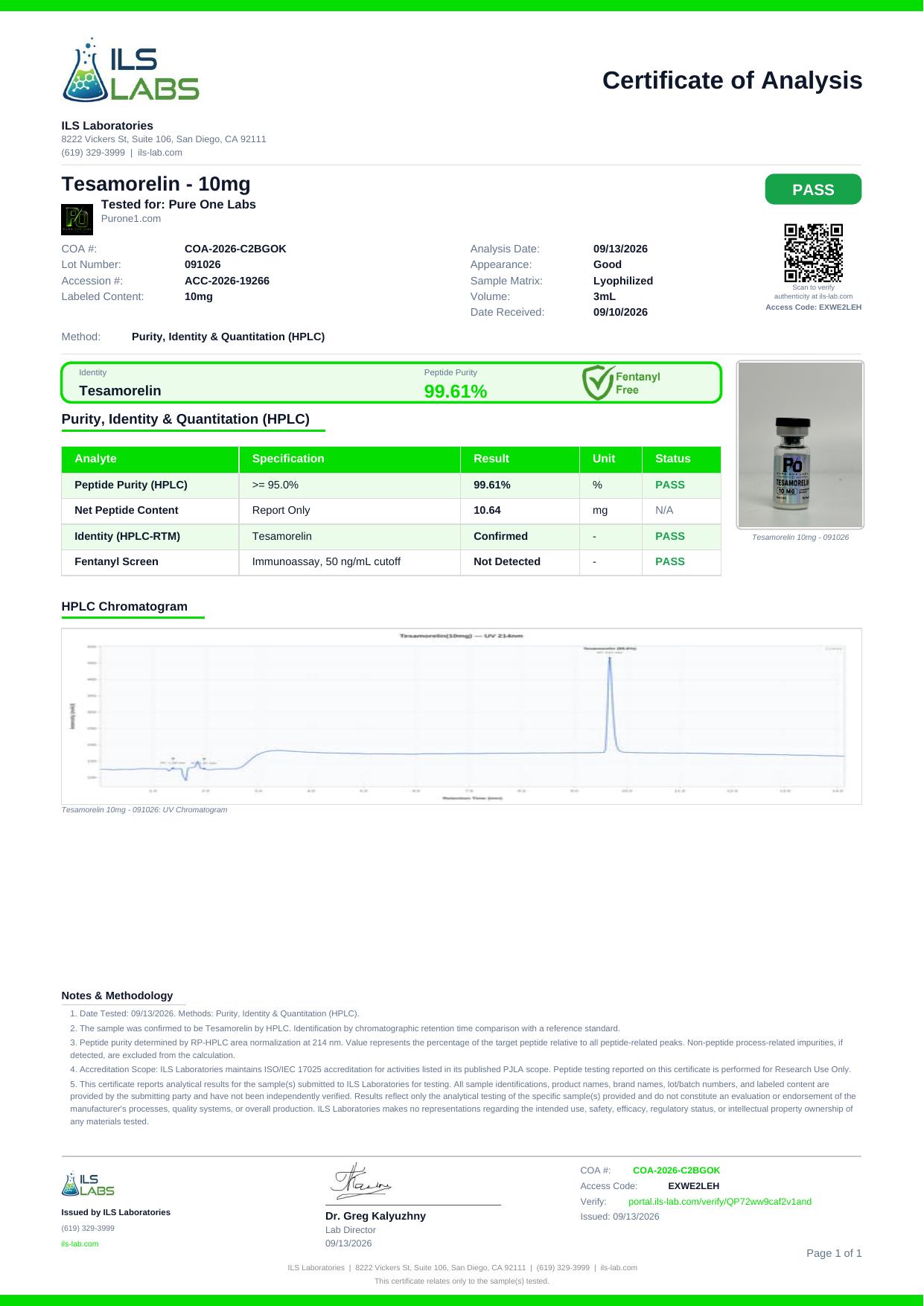TESAMORELIN certificate of analysis