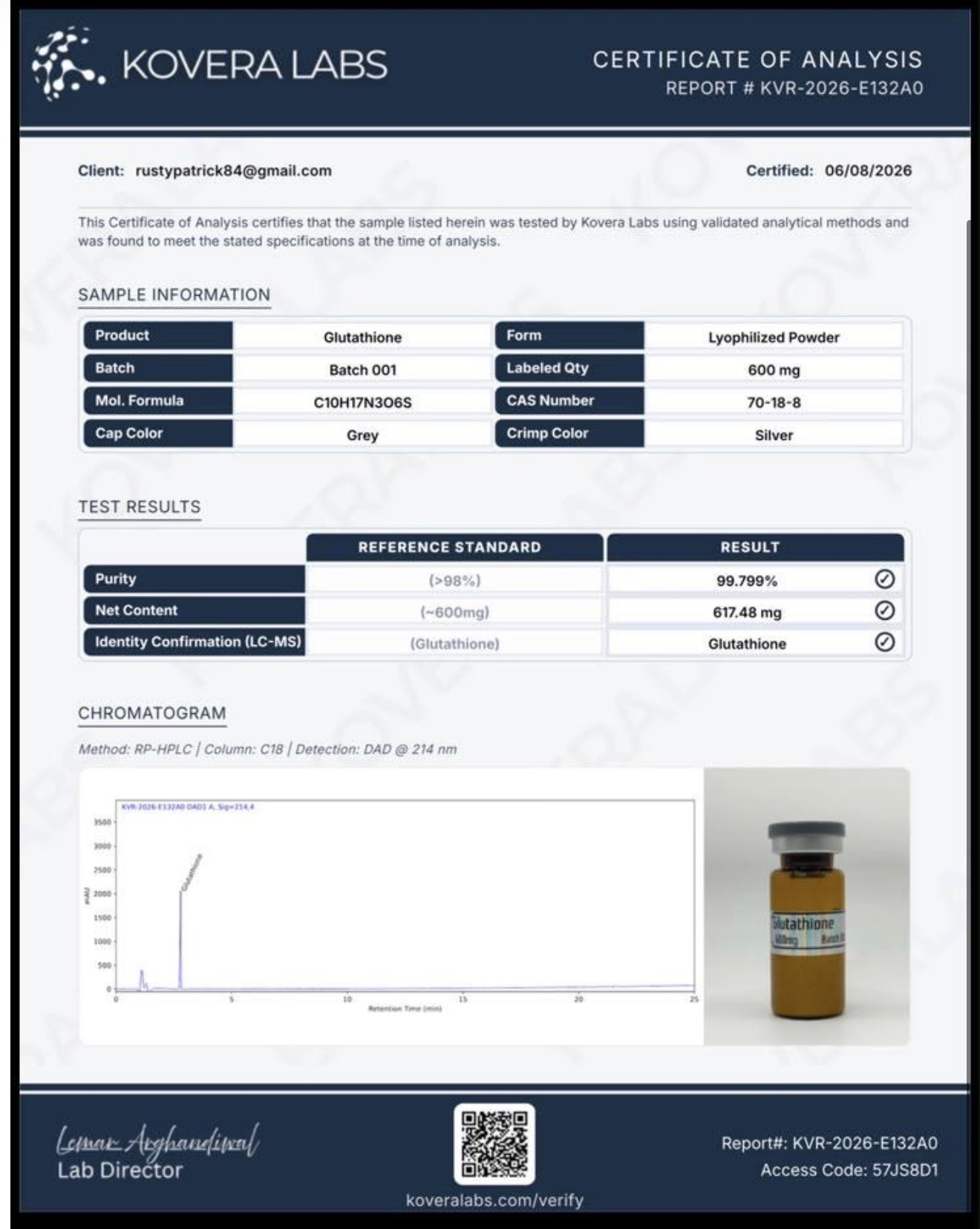 GLUTATHIONE certificate of analysis