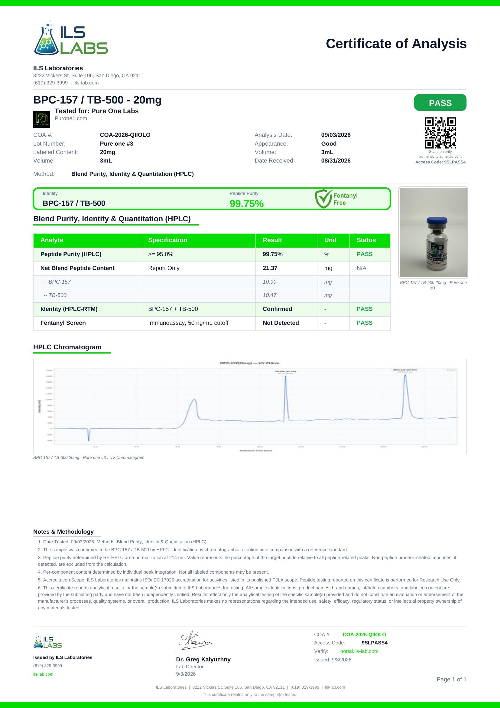 WOLVERINE STACK certificate of analysis