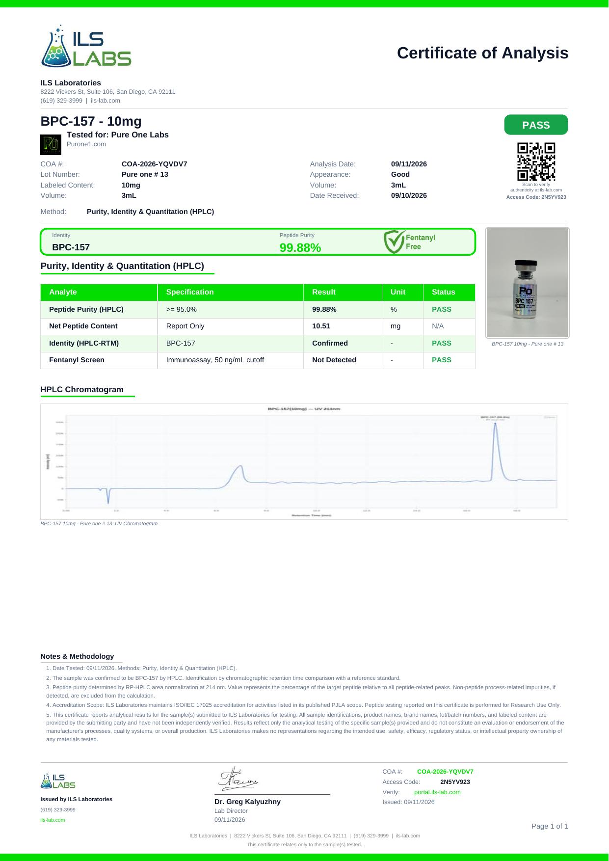 BPC-157 certificate of analysis