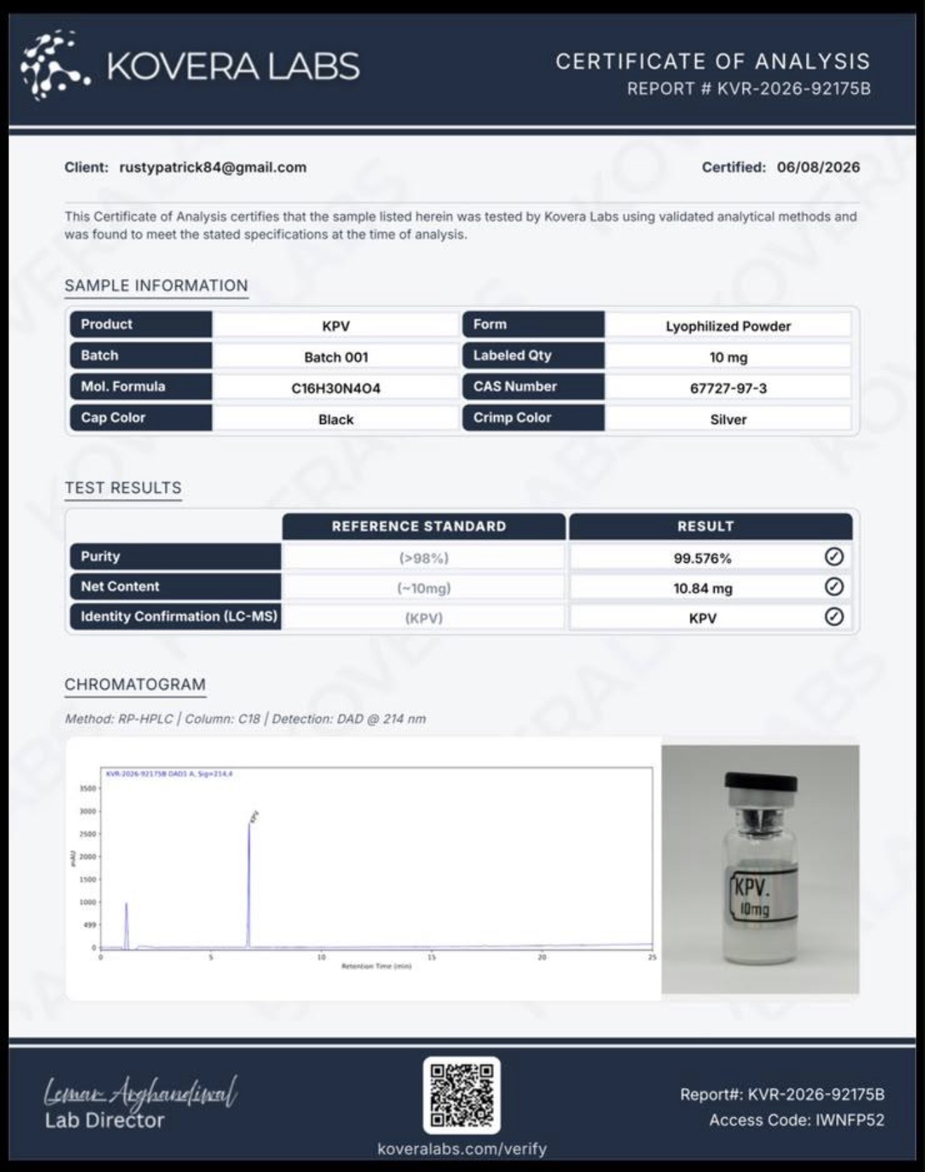 KPV certificate of analysis